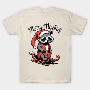 Merry Mischief - Xmas Raccoon in Sled T-Shirt